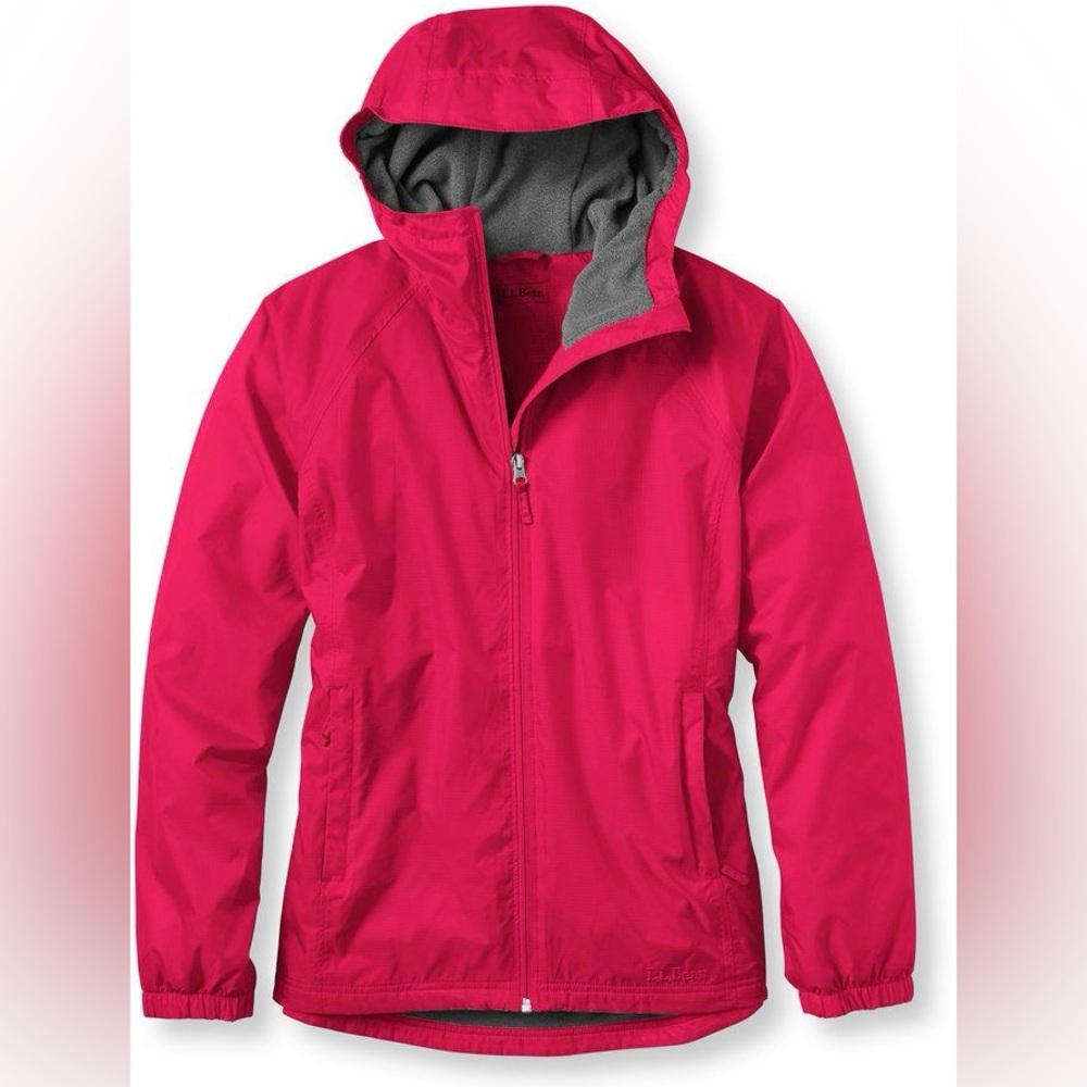 L.L. Bean Discovery Rain Jacket Pink Fleece Lined Waterproof Hooded, L
